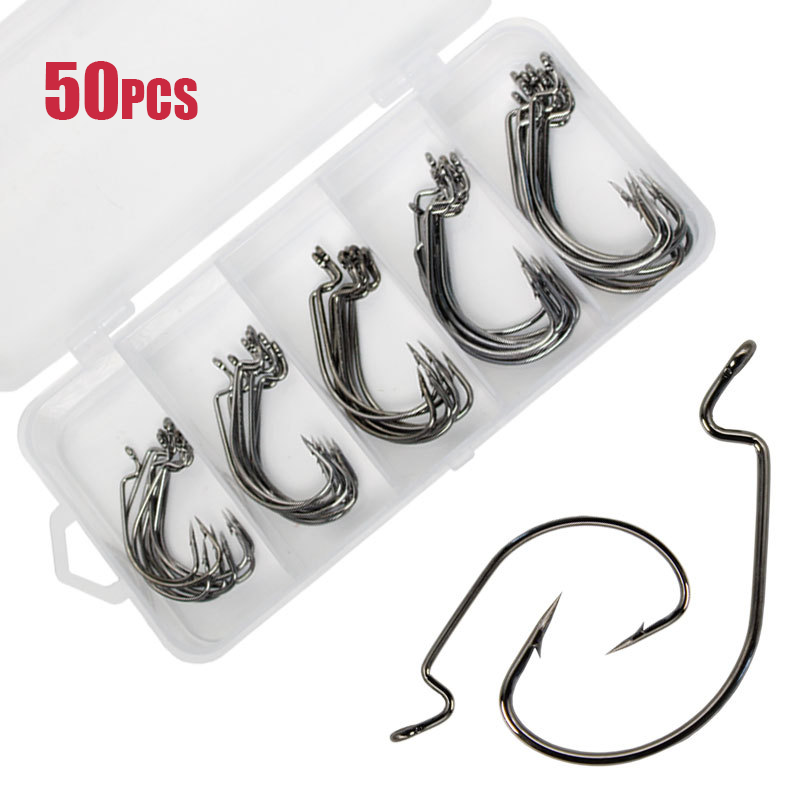 Fishing Hook Offset - 50 шт., широкий крючок-червяк, смещенный рыболовный